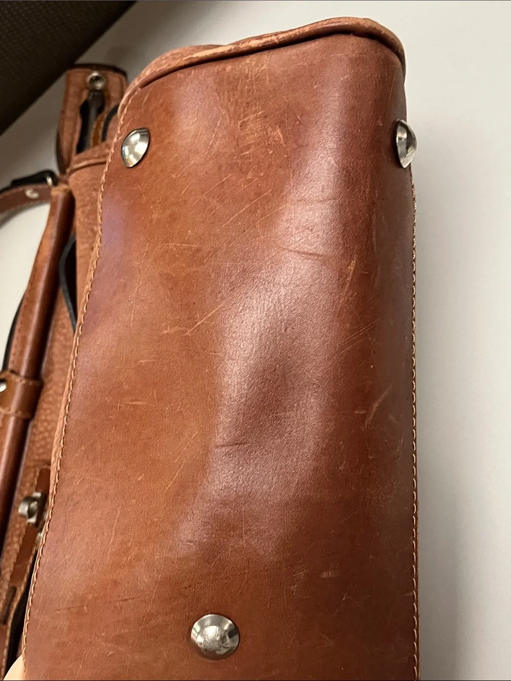 Men's Brown Leather Duffel Bag with Shoulder Strap